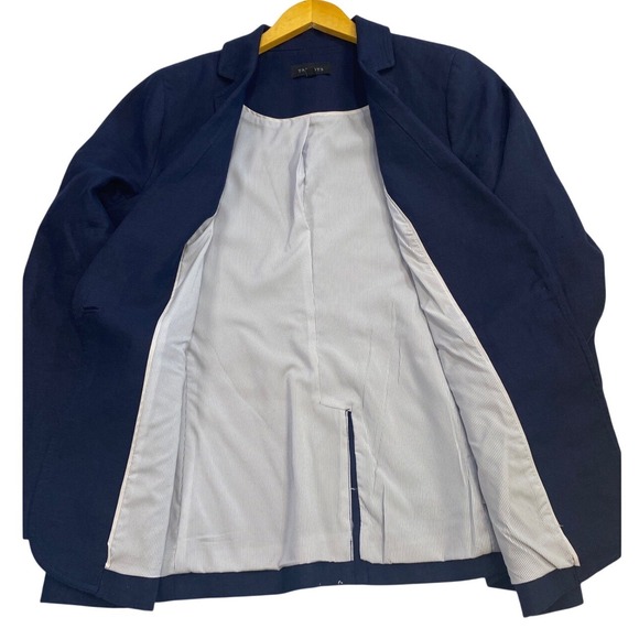 Talbots Navy Blue Linen Blazer Jacket Size 10 | Single Button Career Office - Picture 7 of 10